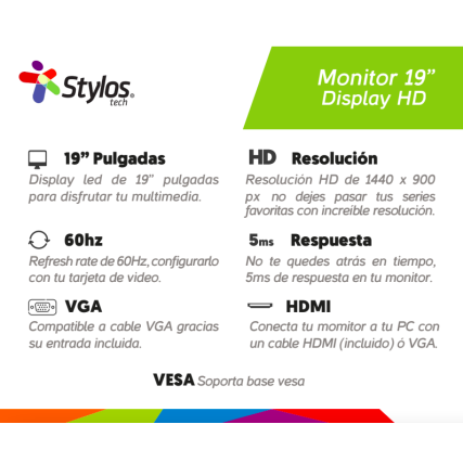 Monitor 19.5" STPMOT3B HD/60 Hz/LCD Stylos