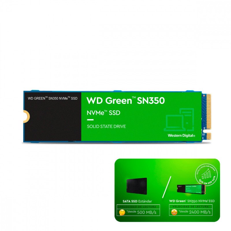 SSD WD Green SN350 NVMe, 2TB, M.2, 3000 MB/s Escritura, 3200 MB/s Lectura, PCI Express 3.0