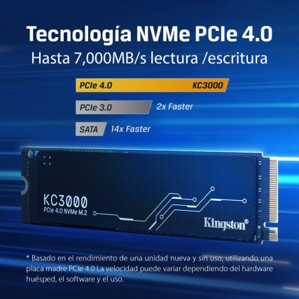 SSD Kingston KC3000 2TB NVMe PCIe 4.0 M.2 2280 hasta 7000MB/s alto rendimiento