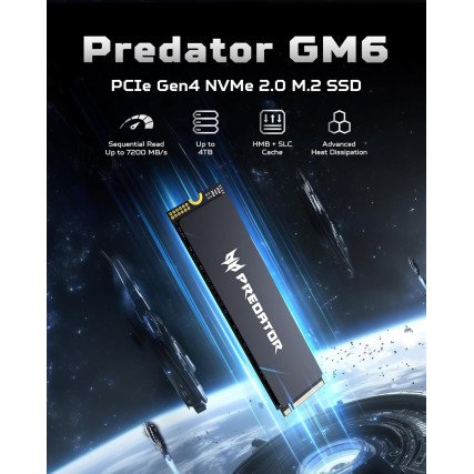 SSD Predator GM6 4TB NVMe PCIe 4.0 M.2 2280 hasta 7200MB/s alto rendimiento gaming y workstation