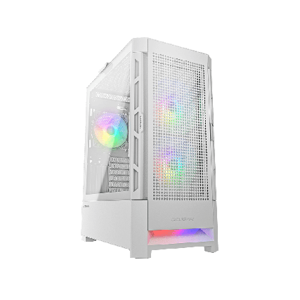 Gabinete Cougar Airface blanco RGB con cristal templado EATX para alto flujo de aire y builds premium
