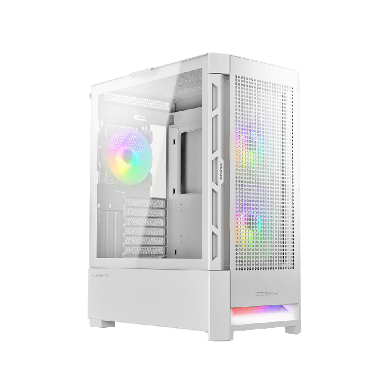 Gabinete Cougar Airface blanco RGB con cristal templado EATX para alto flujo de aire y builds premium