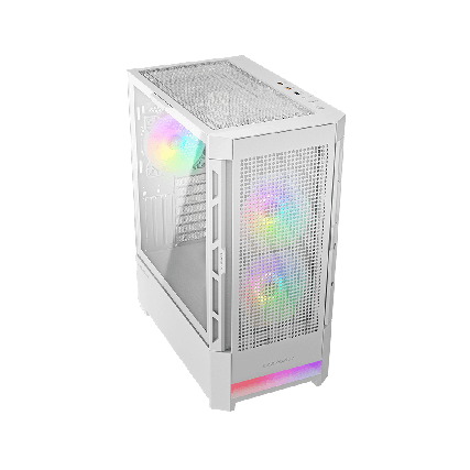 Gabinete Cougar Airface blanco RGB con cristal templado EATX para alto flujo de aire y builds premium