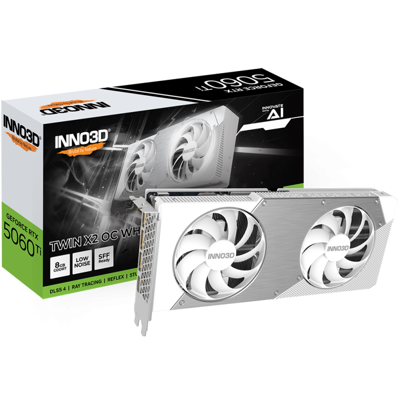 Tarjeta de Video Inno3D NVIDIA GeForce RTX 5060 Ti X2 OC 8GB GDDR7 PCIe 5.0 HDMI DisplayPort Blanca Tarjeta de Video Inno3D NVIDIA GeForce RTX 5060 Ti X2 OC 8GB GDDR7 PCIe 5.0 HDMI DisplayPort Blanca