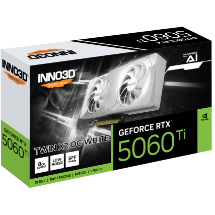 Tarjeta de Video Inno3D NVIDIA GeForce RTX 5060 Ti X2 OC 8GB GDDR7 PCIe 5.0 HDMI DisplayPort Blanca