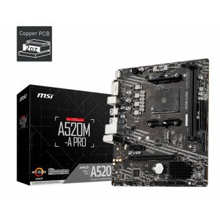 Tarjeta Madre MSI A520M-A PRO, Socket AM4, Micro ATX, DDR4, 4400MHz, HDMI, DVI-D
