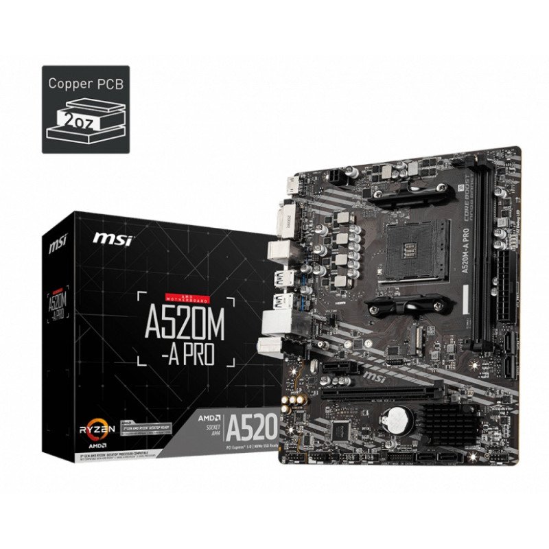 Tarjeta Madre MSI A520M-A PRO, Socket AM4, Micro ATX, DDR4, 4400MHz, HDMI, DVI-D