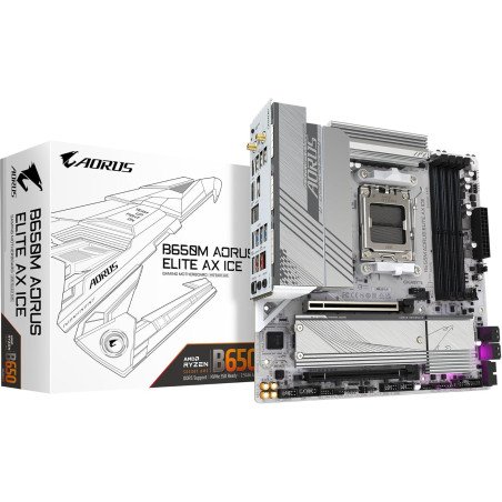 Tarjeta Madre Gigabyte B650M A Elite AX Ice AM5 DDR5 8000MHz Micro ATX WiFi6 BT HDMI DP