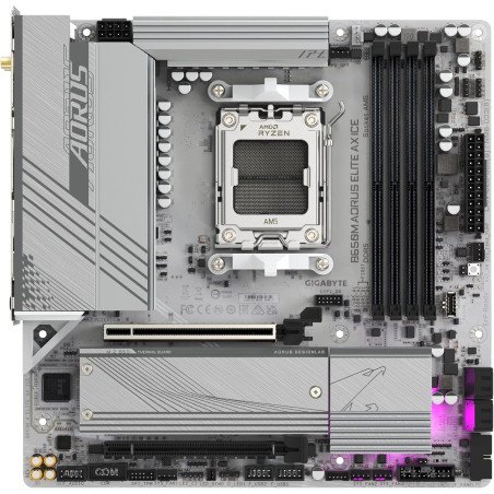 Tarjeta Madre Gigabyte B650M A Elite AX Ice AM5 DDR5 8000MHz Micro ATX WiFi6 BT HDMI DP
