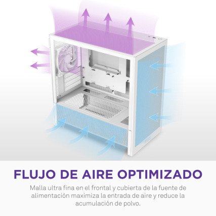 Gabinete NZXT H3 Flow Blanco Mid Tower Micro-ATX/Mini-ITX con 1 Ventilador CC-H31FW-01