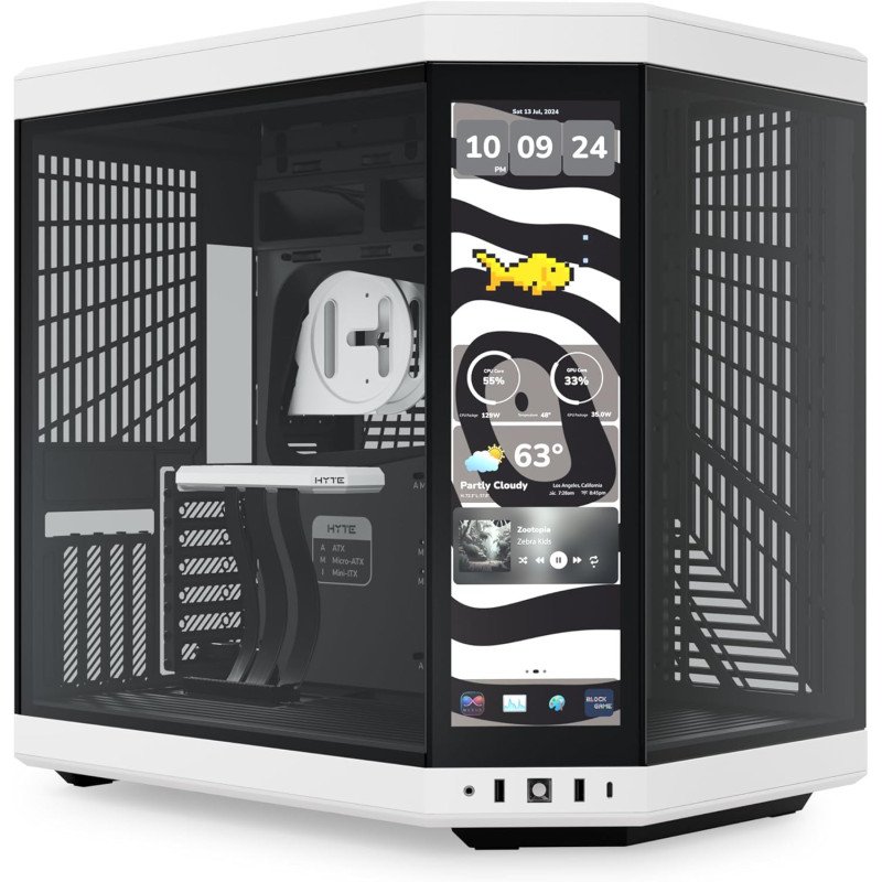 Gabinete HYTE Y70 Touch Infinite Panda con Pantalla LCD Touch 14.9", Negro/Blanco