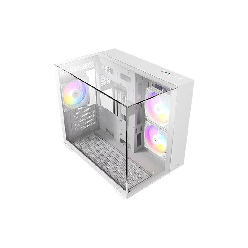 Gabinete ANTEC CX600M Trio ARGB White Mini Torre Micro-ATX con 3 Cristales, 3 Fans, Sin Fuente