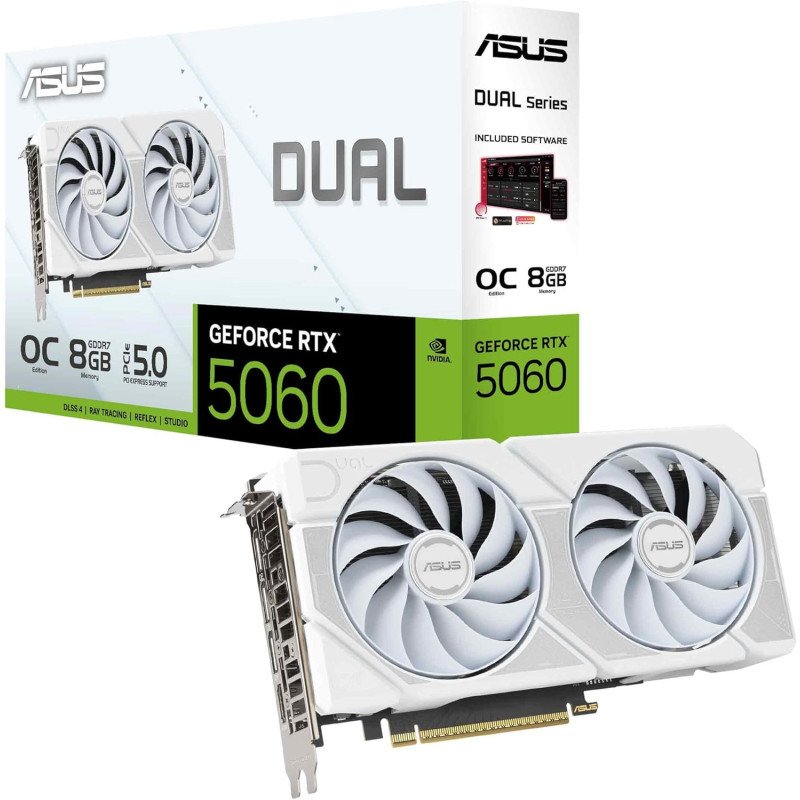 Tarjeta de Video ASUS Dual RTX 5060 O8G White 8GB GDDR7 PCIe 5.0 128-bit HDMI 3xDP