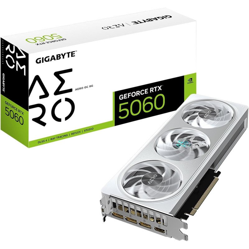 Tarjeta de Video Gigabyte RTX 5060 AERO OC 8GB GDDR7 PCIe 5.0 HDMI 3xDP 3 Fans