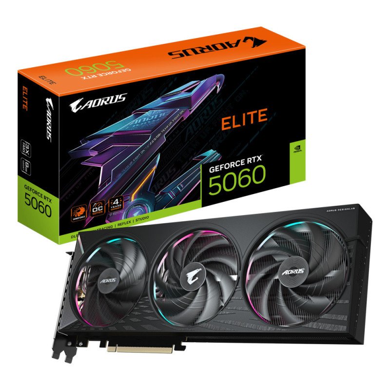 Tarjeta de Video Gigabyte AORUS RTX 5060 Elite 8GB GDDR7 PCIe 5.0 HDMI 3xDP 3 Fans
