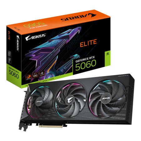 Tarjeta de Video Gigabyte AORUS RTX 5060 Elite 8GB GDDR7 PCIe 5.0 HDMI 3xDP 3 Fans