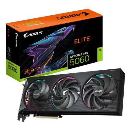 Tarjeta de Video Gigabyte AORUS RTX 5060 Elite 8GB GDDR7 PCIe 5.0 HDMI 3xDP 3 Fans