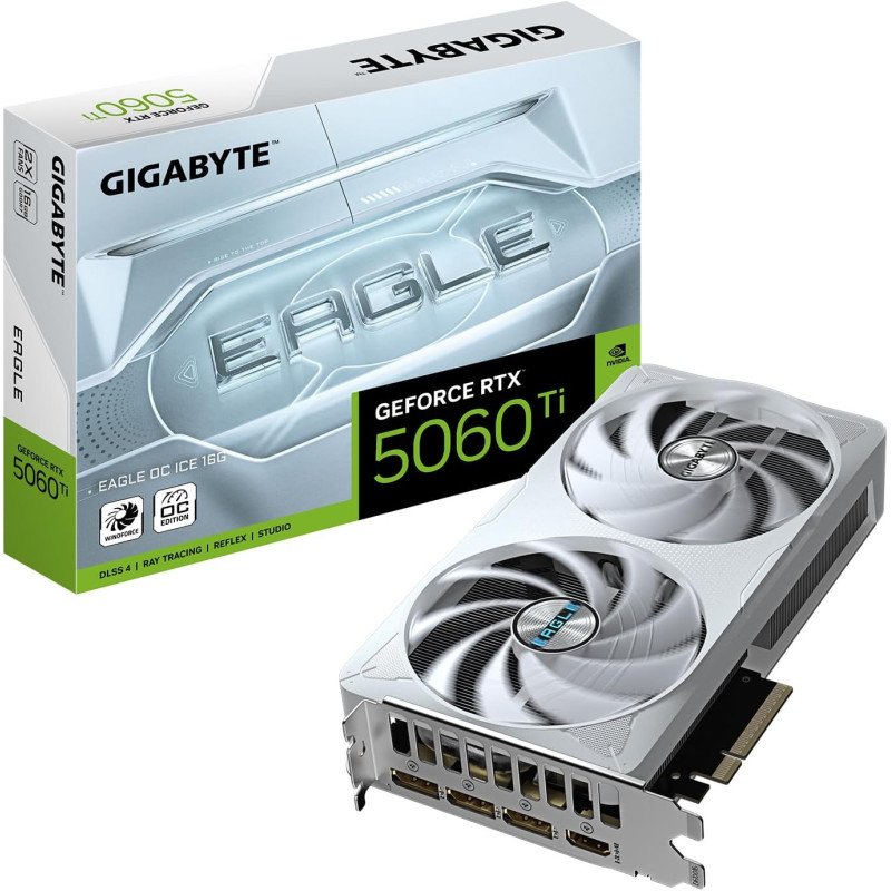 Tarjeta de Video GIGABYTE RTX 5060 Ti EAGLE OC ICE 16GB GDDR7 PCIe 5.0 HDMI 3xDP 2 Fans