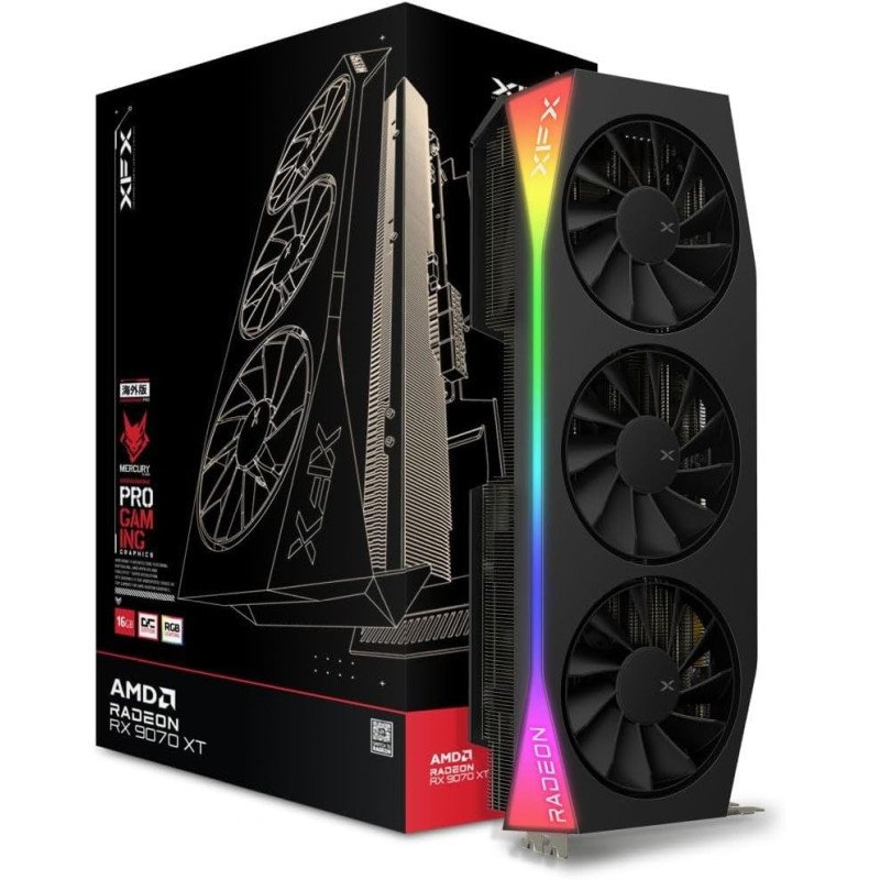 Tarjeta de Video XFX MERCURY Radeon RX 9070 XT 16GB 2570MHz Triple Fan Negra HDMI 3xDP