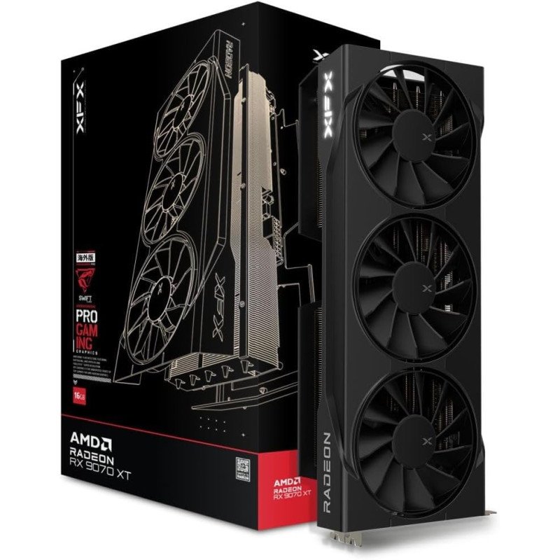 Tarjeta de Video XFX SWIFT Radeon RX 9070 XT 16GB 2400MHz Triple Fan Negra HDMI 3xDP