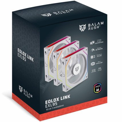 Ventiladores ARGB 120mm Balam Rush Eolox Link EXL95 Blanco 3 Pack 9 Aspas para Gabinete PC (BR-942096)