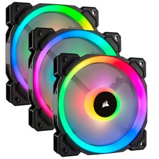 Kit 3 Ventiladores Corsair LL120 RGB 120mm PWM Dual Light con Node Pro para Gabinete PC Gaming Negro