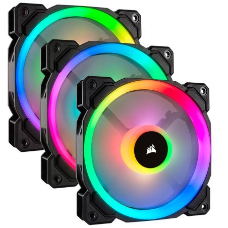 Kit 3 Ventiladores Corsair LL120 RGB 120mm PWM Dual Light con Node Pro para Gabinete PC Gaming Negro