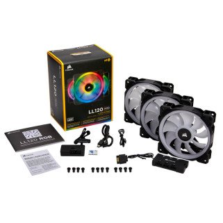 Kit 3 Ventiladores Corsair LL120 RGB 120mm PWM Dual Light con Node Pro para Gabinete PC Gaming Negro
