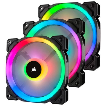 Kit 3 Ventiladores Corsair LL120 RGB 120mm PWM Dual Light con Node Pro para Gabinete PC Gaming Negro
