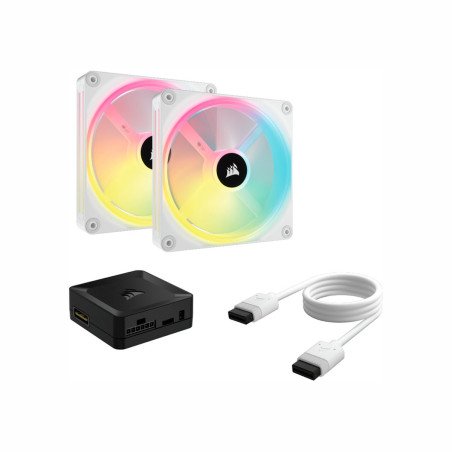 Kit 2 Ventiladores Corsair iCUE Link QX140 RGB 140mm PWM con Domo Magnético para Gabinete Blanco