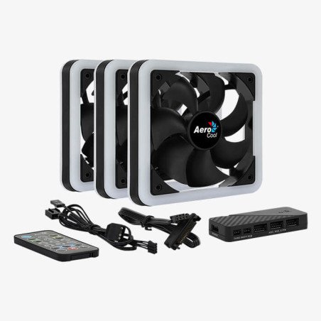 Kit 3 Ventiladores Aerocool Edge 14 Pro 140mm ARGB PWM para Gabinete Alto Flujo de Aire