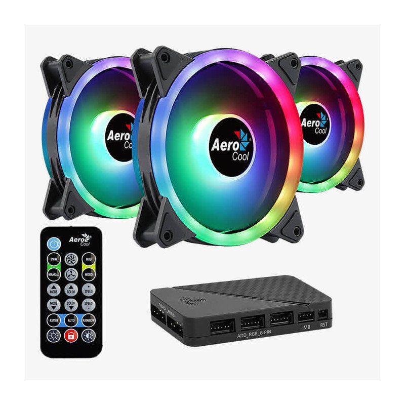 Kit 3 Ventiladores Aerocool Duo 12 Pro 120mm ARGB PWM para Gabinete Alto Flujo de Aire