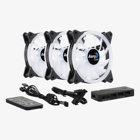 Kit 3 Ventiladores Aerocool Duo 12 Pro 120mm ARGB PWM para Gabinete Alto Flujo de Aire