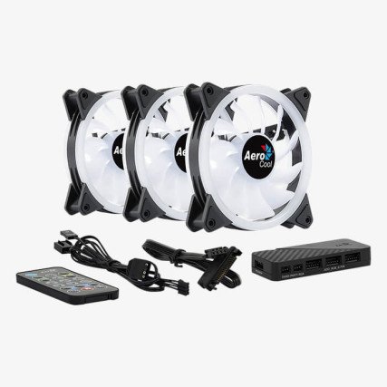Kit 3 Ventiladores Aerocool Duo 12 Pro 120mm ARGB PWM para Gabinete Alto Flujo de Aire