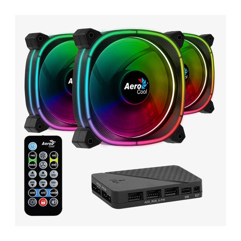 Kit 3 Ventiladores Aerocool Astro 12 Pro 120mm ARGB PWM para Gabinete Alto Flujo de Aire Kit 3 Ventiladores Aerocool Astro 12 Pro 120mm ARGB PWM para Gabinete Alto Flujo de Aire