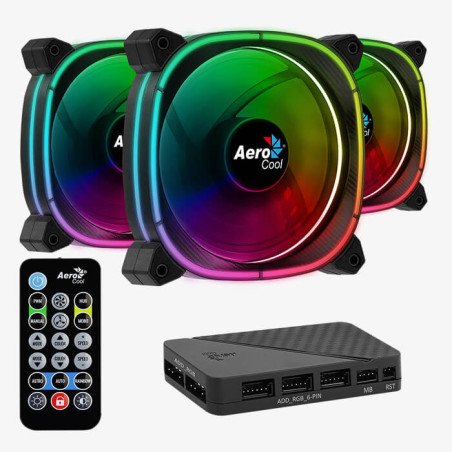 Kit 3 Ventiladores Aerocool Astro 12 Pro 120mm ARGB PWM para Gabinete Alto Flujo de Aire