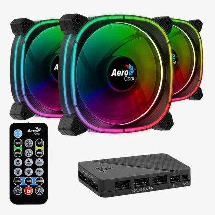 Kit 3 Ventiladores Aerocool Astro 12 Pro 120mm ARGB PWM para Gabinete Alto Flujo de Aire