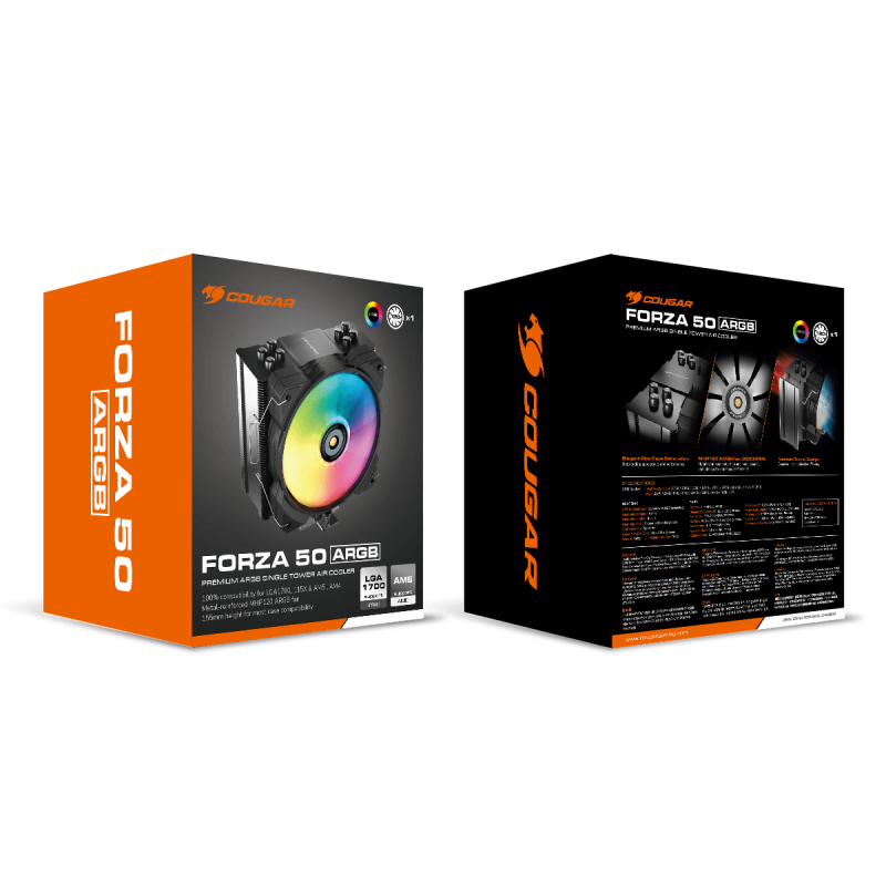 Ventilador CPU COUGAR Forza 50 120mm ARGB PWM para Intel y AMD Alto Rendimiento