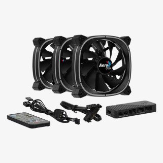 Kit 3 Ventiladores Aerocool Astro 12 Pro ARGB 120mm PWM con Controlador Iluminación ARGB para PC