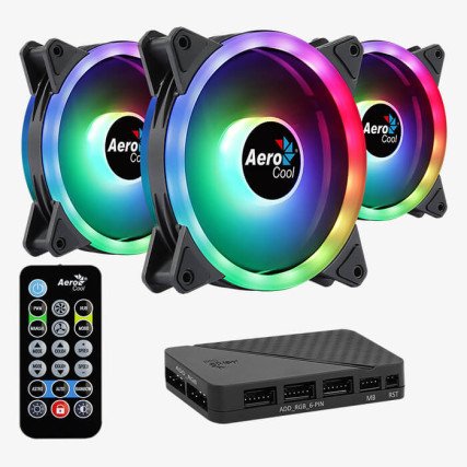 Kit 3 Ventiladores Aerocool Duo 12 Pro ARGB 120mm PWM Doble Anillo RGB para Gabinete PC
