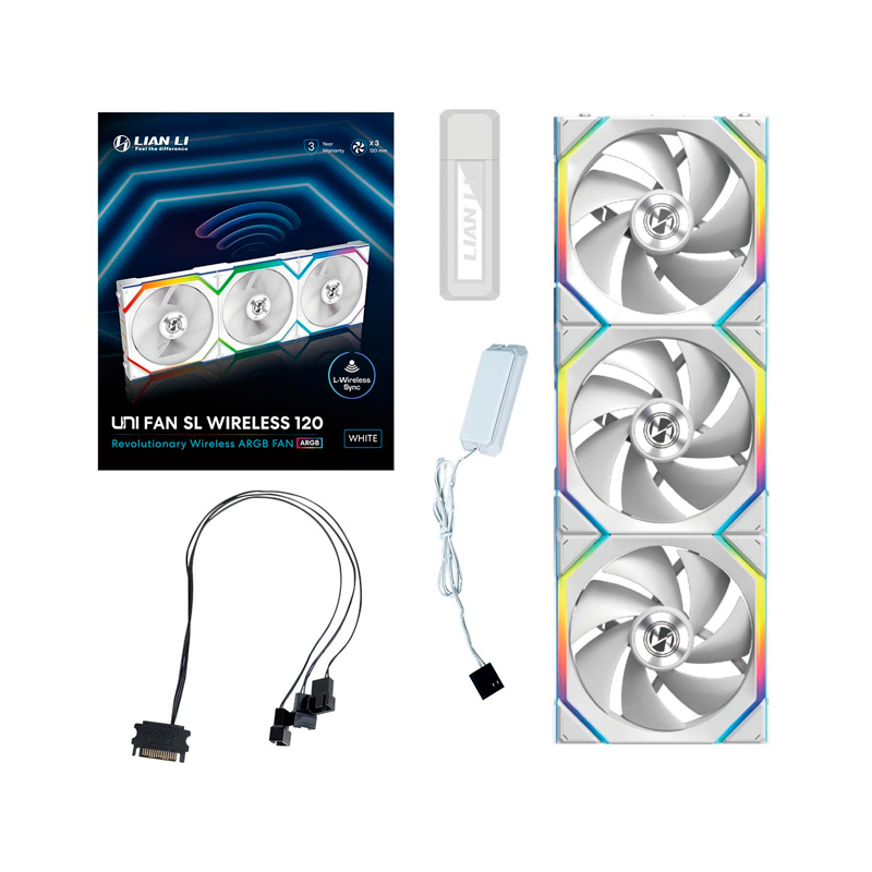 Kit 3 Ventiladores Lian Li UNI FAN SL White Wireless 120mm ARGB 2000RPM para Gabinete Gaming