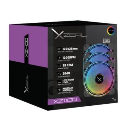 Kit 3 Ventiladores ARGB 120mm Xzeal XZ1100 XZVE100B para Gabinete PC Alto Flujo de Aire