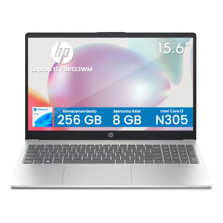 Laptop HP 15-FD0133WM 15.6" Intel Core i3-N305 8GB RAM 256GB SSD Windows 11 Home Plata