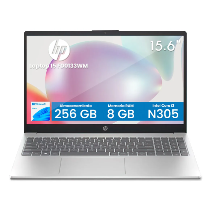 Laptop HP 15-FD0133WM 15.6" Intel Core i3-N305 8GB RAM 256GB SSD Windows 11 Home Plata