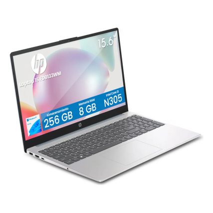 Laptop HP 15-FD0133WM 15.6" Intel Core i3-N305 8GB RAM 256GB SSD Windows 11 Home Plata