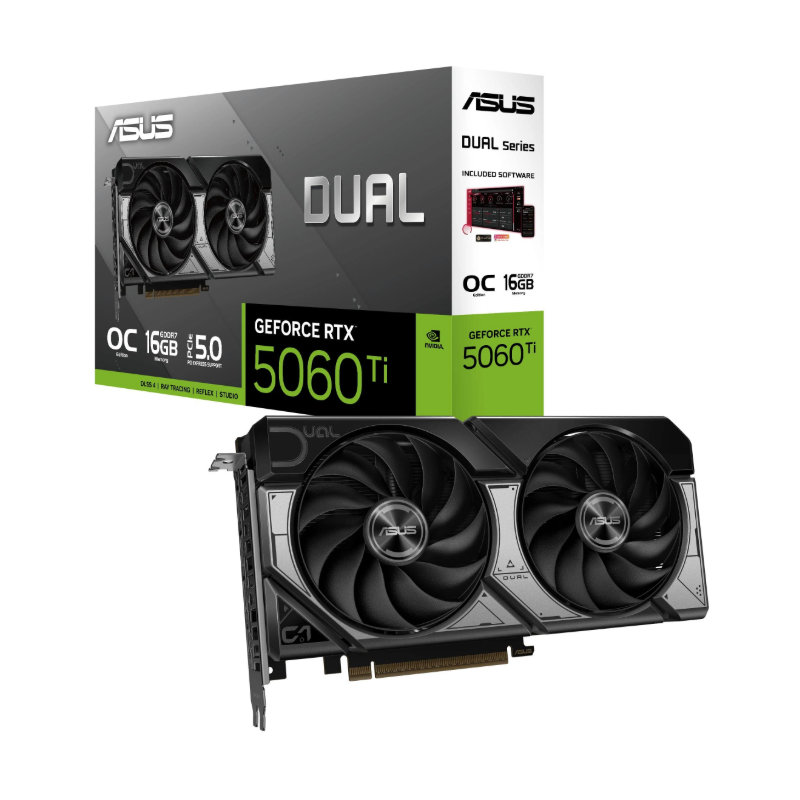 Tarjeta de Video ASUS Dual RTX 5060 Ti OC 16GB GDDR7 128-bit PCIe 5.0 HDMI 3xDP Doble Ventilador