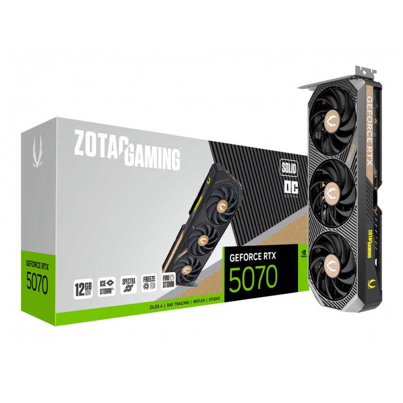 Tarjeta de Video Zotac RTX 5070 Solid OC 12GB GDDR7 PCIe 5.0 Triple Fan