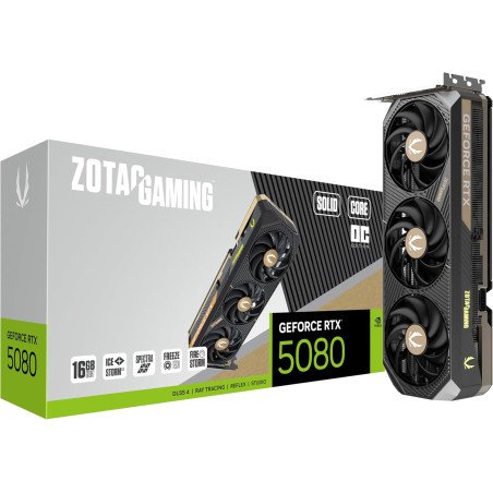 Tarjeta de Video Zotac RTX 5080 Solid Core OC 16GB GDDR7 2640 MHz PCIe 5.0 3 Ventiladores