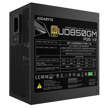 Fuente de Poder Gigabyte 850W 80 Plus Gold PCIe Gen5 Full Modular ATX 3.1 GP-UD850GM PG5