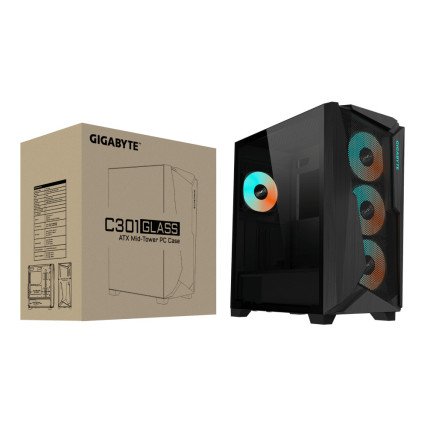 Gabinete Gigabyte Glass C301 E-ATX Negro con 4 Ventiladores ARGB y Cristal Templado